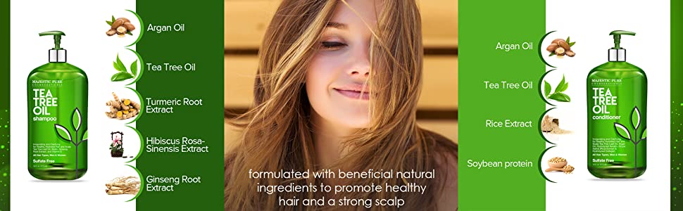 Majestic pure tea tree essential oil shampoo conditioner set hair dry scalp dandruff moisturizing