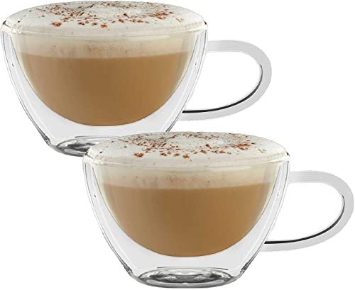 Circleware Thermax Double Wall Insulated Heat Resistant Glass Coffee Mugs With Handle 2 Piece