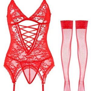 1608531876 womens lingerie set plus size red Anyou Womens Lingerie