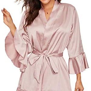 1611019705 womens lingerie robe furry Floerns Womens Ruffle Hem Belted