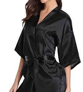 1611709217 womens lingerie robe furry Womens Kimono Robes Satin Pure