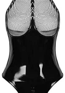 womens lingerie crotchless Haitryli Womens Wetlook Patent Leather Sleeveless