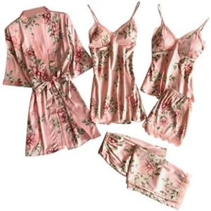 womens lingerie robe set satin iQKA 5PC Floral Print