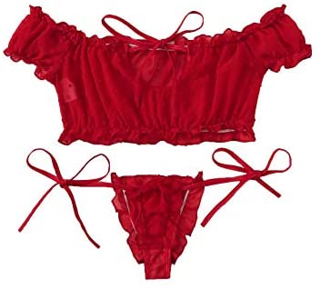 womens lingerie sexy panties : SheIn Women's Self Tie Ruffle Trim Dobby ...