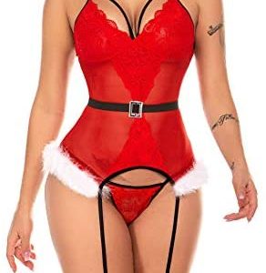 1612281143 womens lingerie set christmas Avidlove Christmas Lingerie Lace Teddy