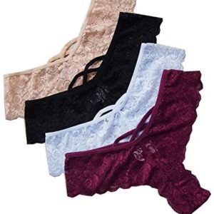 1613106088 womens lingerie sexy panties 4 Pack Womens Lace Thongs
