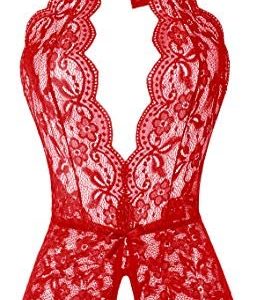 1613399729 womens lingerie bodysuit babydoll one piece lace halter teddy