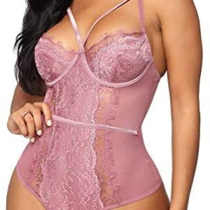 1613682425 womens lingerie bodysuit with underwire See Through LingerieV Neck Lace