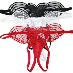 womens lingerie crotchless panties Flirtzy Sheer Butterfly Applique Crotchless