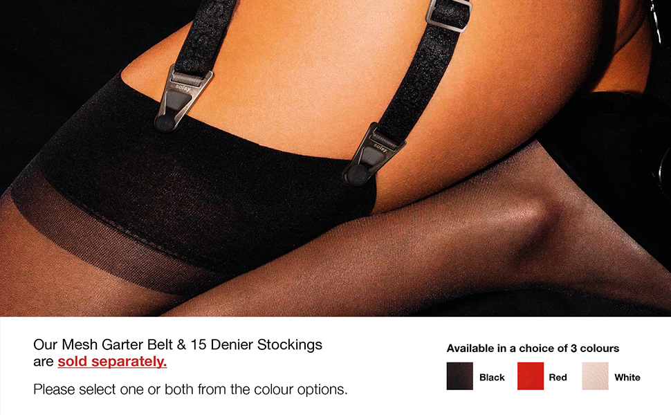 Sofsy Mesh Garter belt is available in 3 colours and is sold separately to 15 Denier Stockings