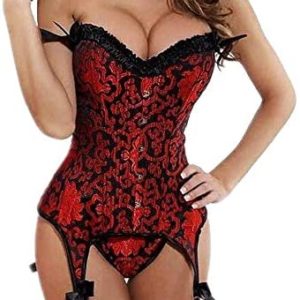 1615209103 womens lingerie crotchless garter DINGANG Red Lace up Boned