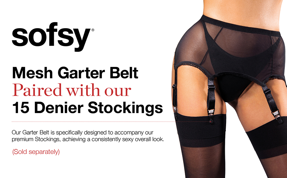 sofsy Mesh Garter Belt paired with 15 Denier Stockings